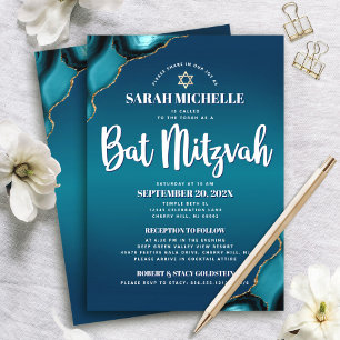 Convite Turquesa Ombre Bat Mitzvah Ágata Script 2 Local