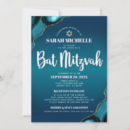 Convite Turquesa Ombre Bat Mitzvah Ágata Script 2 Local