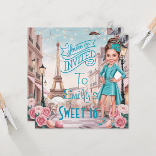 Convite Turquesa Personalizada Sweet 16 em Paris
