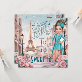 Convite Turquesa Personalizada Sweet 16 em Paris