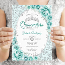 Turquesa Quinze Anos Floral em Prata