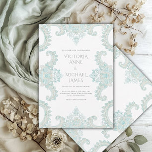 Convite Turquesa Renda Caprichoso Casamento Vintage