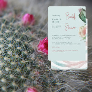 Convite Turquesa & Rosa Cactos Chá de Bebê Tropical