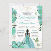 Turquesa Rosas Azuis Borboleta Quinceanera