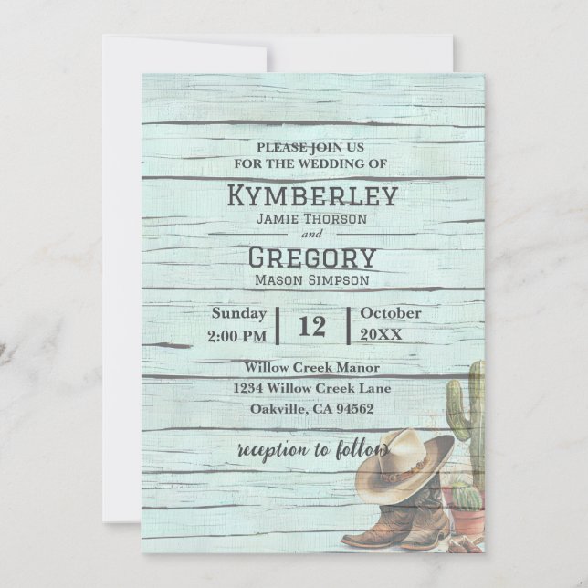 Convite Turquesa russa País Ocidental Boots Hat (Frente)