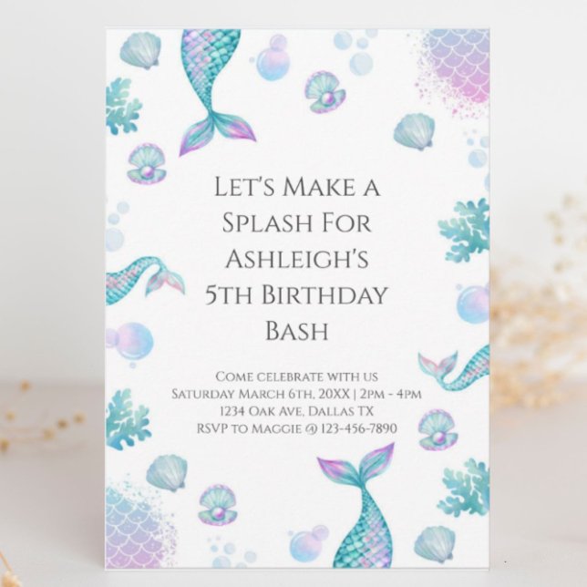 Convite Turquesa Sereia - Festa de aniversário (Criador carregado)