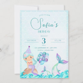 Convite Turquesa Sereia Trilha Brilhante Aniversário Color
