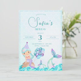 Convite Turquesa Sereia Trilha Brilhante Aniversário Color