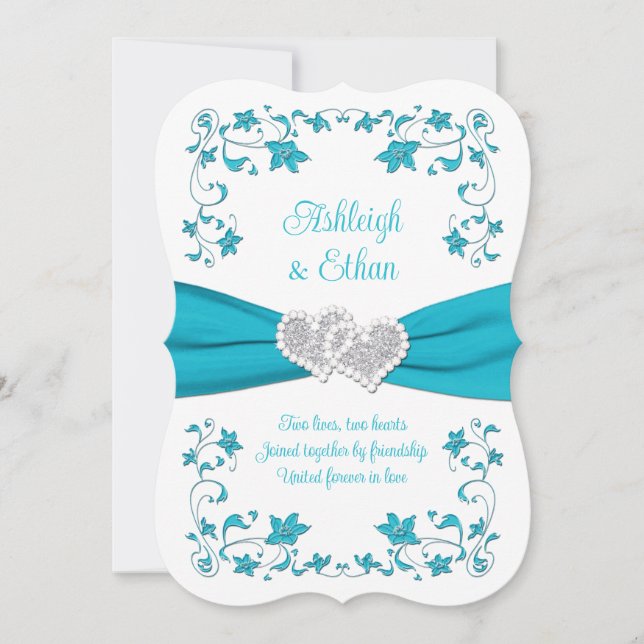 Convite Turquesa, Silver Love Hearts Invitation (Frente)