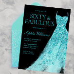 Convite Turquesa Sparkle Gown e Black 60º aniversário<br><div class="desc">Turquoise Sparkle Gown e Black 60º Aniversário Variações de Convite para o convite e itens correspondentes na nossa loja</div>
