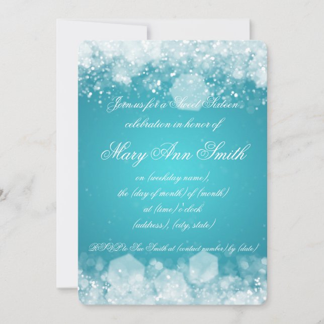 Convite Turquesa Sparkling da noite 2 do partido do doce (Frente)