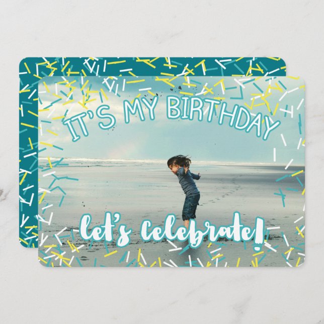 Convite Turquesa Sprinkles | Festa de aniversário de Fotog (Frente/Verso)