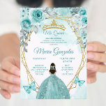 Convite Turquesa Teal Igual3 Borboleta e Rosa Mis Quince<br><div class="desc">Aqual Teal Turquoise3 Butterfly & Rosa Mis Quince Convite Mis Quince Anos,  15 Birthday</div>