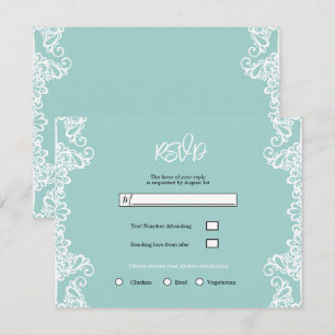 Convite Turquesa Verde Água Branco Renda Elegante RSVP de