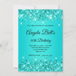 Convite Turquesa Verde Glittery Ombre Monograma Elegante