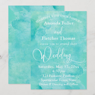 Convite Turquesa Watercolor Typografia Elegante Casamento 