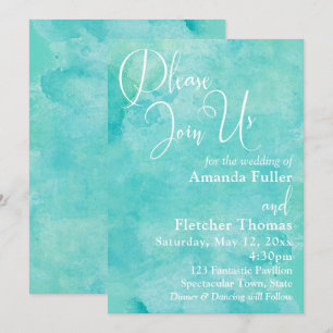 Convite Turquesa Watercolor Typografia Elegante Casamento 