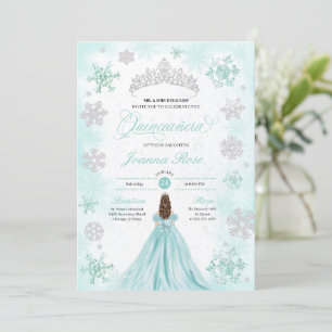 Convite Turquesa Winter Wonderland Snowflake Quinceanera