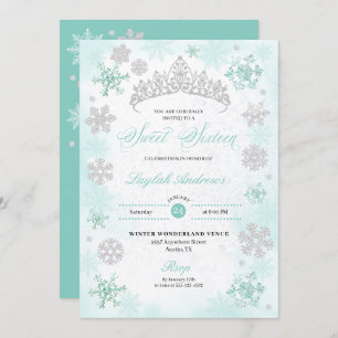 Convite Turquesa Winter Wonderland Snowflake Sweet 16