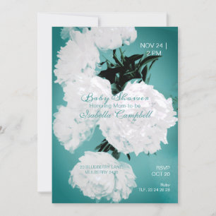 Convite Turquesas Peonies Floral Elegante Chá de fraldas