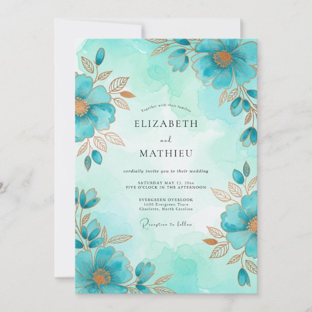 Convite Turquoise Airy Botanical Wedding (Frente)
