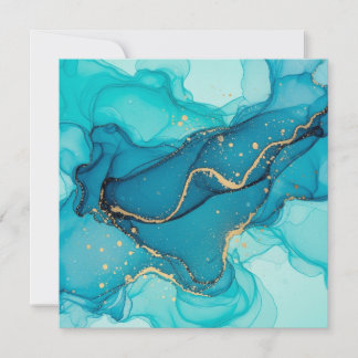 Convite Turquoise and Teal Alcohol Ink Abstract with Gold 