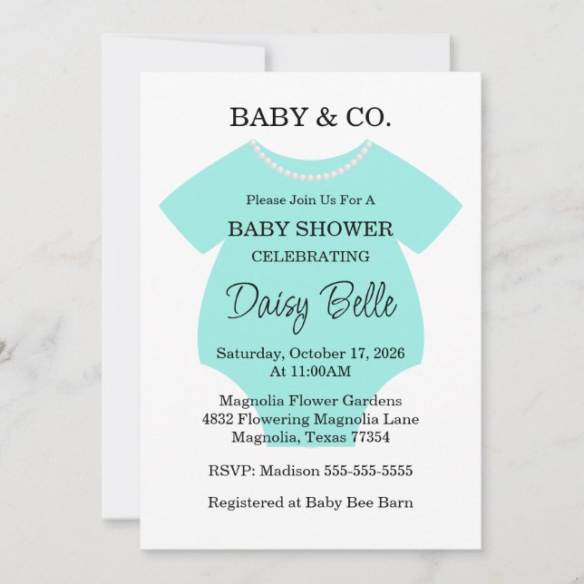 Convite Turquoise Baby & Co. Baby Shower Brunch (Frente)
