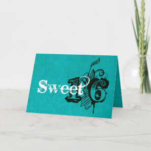 Convite Turquoise Background Sweet 16 Birthday Card