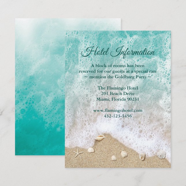 Convite Turquoise Beach Waves Bat Mitzvah Hotel Info (Frente/Verso)