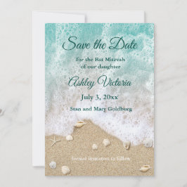 Convite Turquoise Beach Waves Bat Mitzvah Save the Date