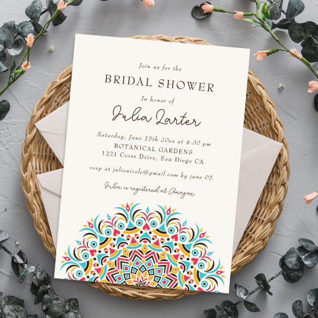 Convite  Turquoise Blue Orange Abstract Mandala Wedding (Criador carregado)