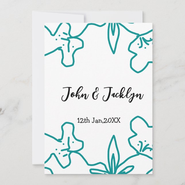 Convite Turquoise blue wedding couple name date flstylish  (Frente)