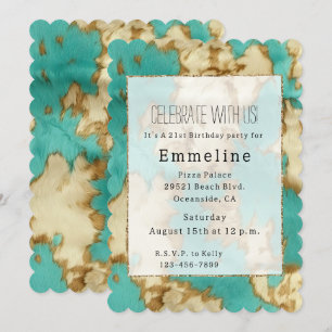 Convite Turquoise Brown Cowhide Western Cowgirl