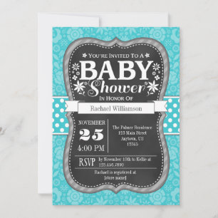Convite Turquoise Chalkboard Floral Chá de fraldas Invite