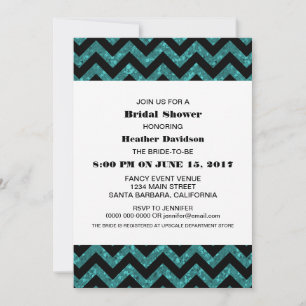 Convite Turquoise Chevron Glitter Chá de panela Invite