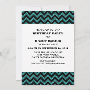 Convite Turquoise Chevron Glitter Festa de aniversário Inv