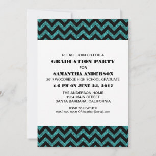 Convite Turquoise Chevron Glitter Festa de formatura Invit