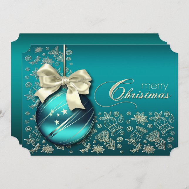Convite Turquoise Christmas Bauble Festa de Natal (Frente/Verso)