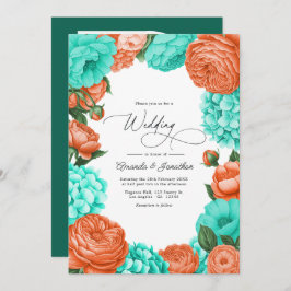 Convite Turquoise & Coral Floral Wedding