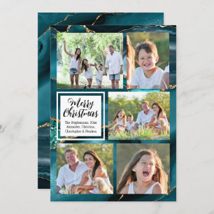 Convite Turquoise Dourada Swirl Agate 5 Foto Feliz Natal