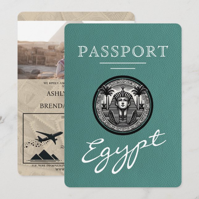Convite Turquoise Egypt Passport Wedding Invitation (Frente/Verso)