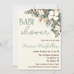 Convite Turquoise Floral, Algodão, Chá de fraldas De Grama