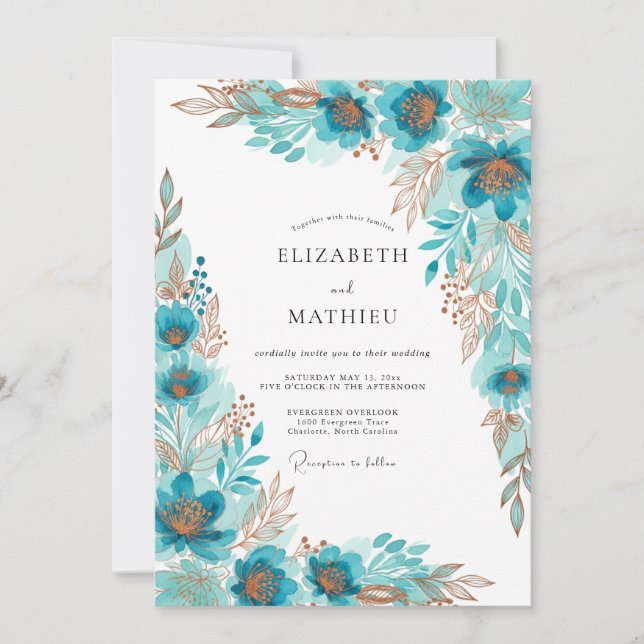 Convite Turquoise Gilded Bohemian Wedding (Frente)
