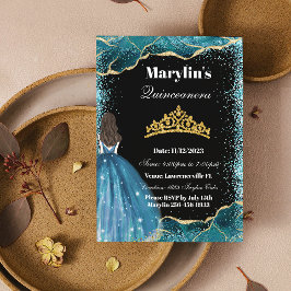 Convite Turquoise Glitter Princesa Quinceañera Ballgrown