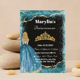 Convite Turquoise Glitter Princesa Quinceañera Ballgrown