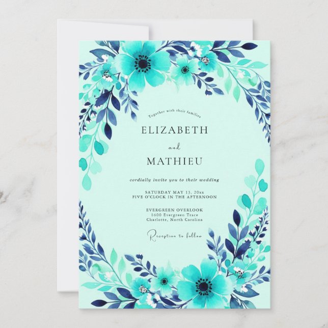 Convite Turquoise Harmonious Winter Wedding (Frente)