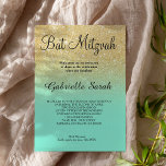 Convite Turquoise ombre Bat Mitzvah, com brilho Dourado<br><div class="desc">Um convite moderno,  original e simples para o glitter ombre Bat Mitzvah sobre um fundo de turquesa de chá totalmente personalizável</div>