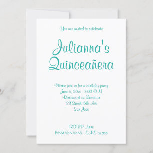 Convite Turquoise Quinceañera Calliographic Aniversário