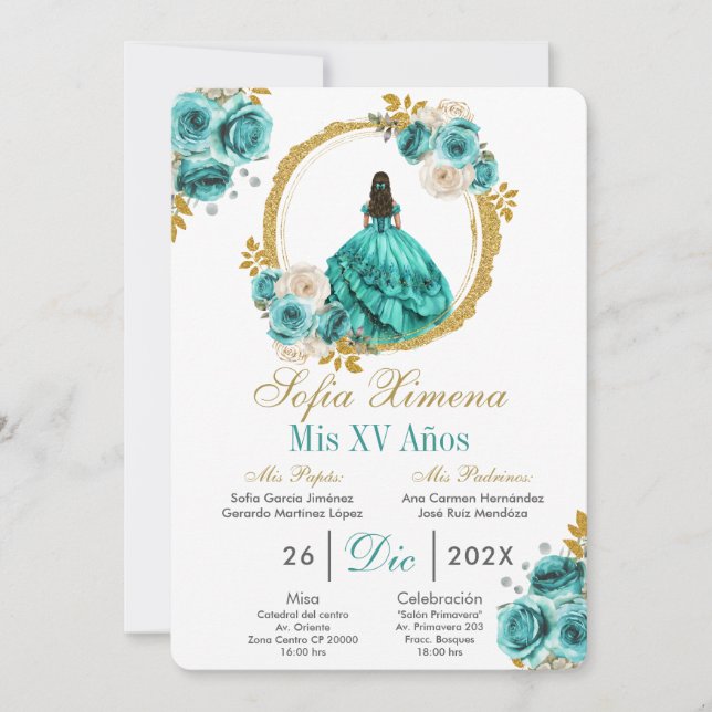 Convite Turquoise Quinceañera Invitation (Frente)
