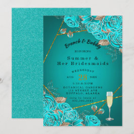 Convite Turquoise Rosa Dourada Bridesmaids Luncheon